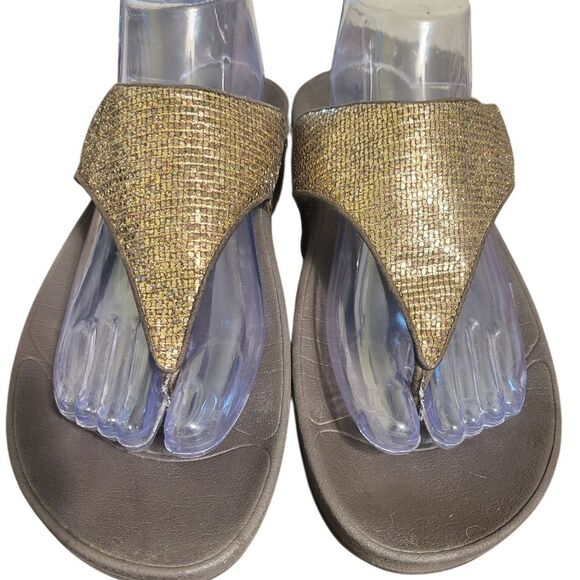 Fitflop Lulu Superglitz Gold Thong Sandals, Size 11 - Picture 3 of 12